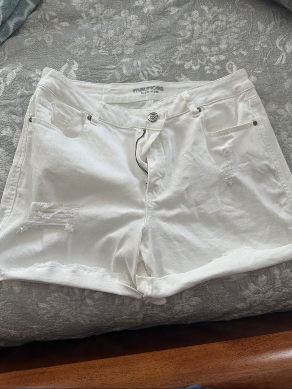 Maurices White Distressed Roll-Hem Denim Shorts white 16w